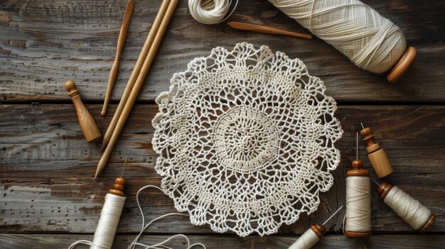 haftowana serwetka na drewnianym stole